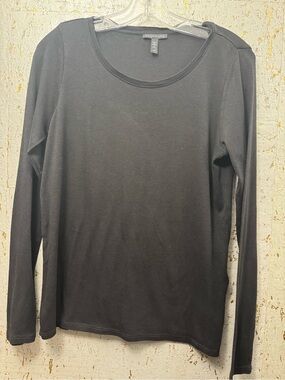 Eileen Fisher Black Long-Sleeve Scoopneck Top - Lightweight Knit